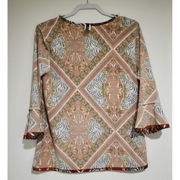 Divide By Zero USA Womens Tunic Top Rusty Brown 3/4 Sleeve Split-Neck Size L - Picture 5 of 7